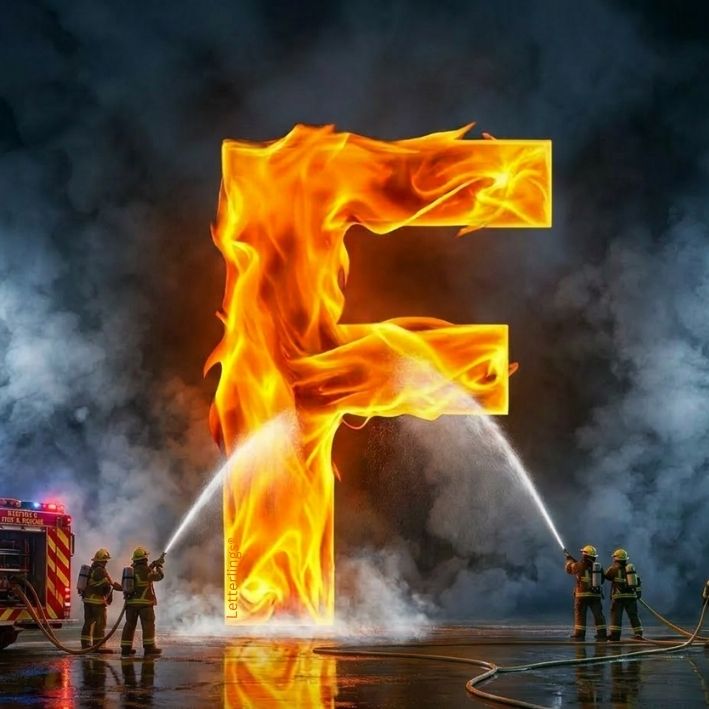 F-Letterling als Feuer verkleidet